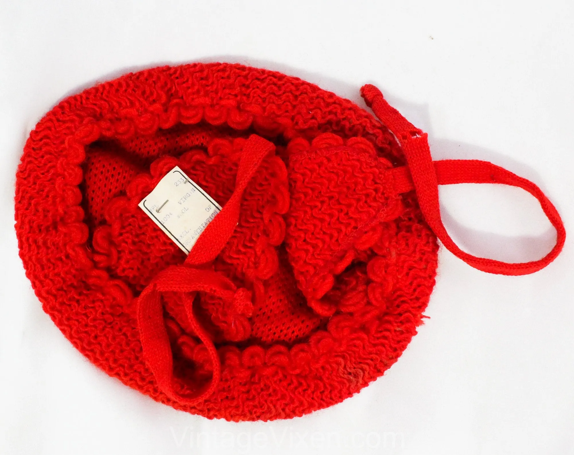 1950s Child's Hat - 40s 50s Girl's Red Winter Knit Cap with Fur Pom Pom & Ear Flaps - Age 2 to 4 NWT Deadstock - Topknot - Ties Under Chin
