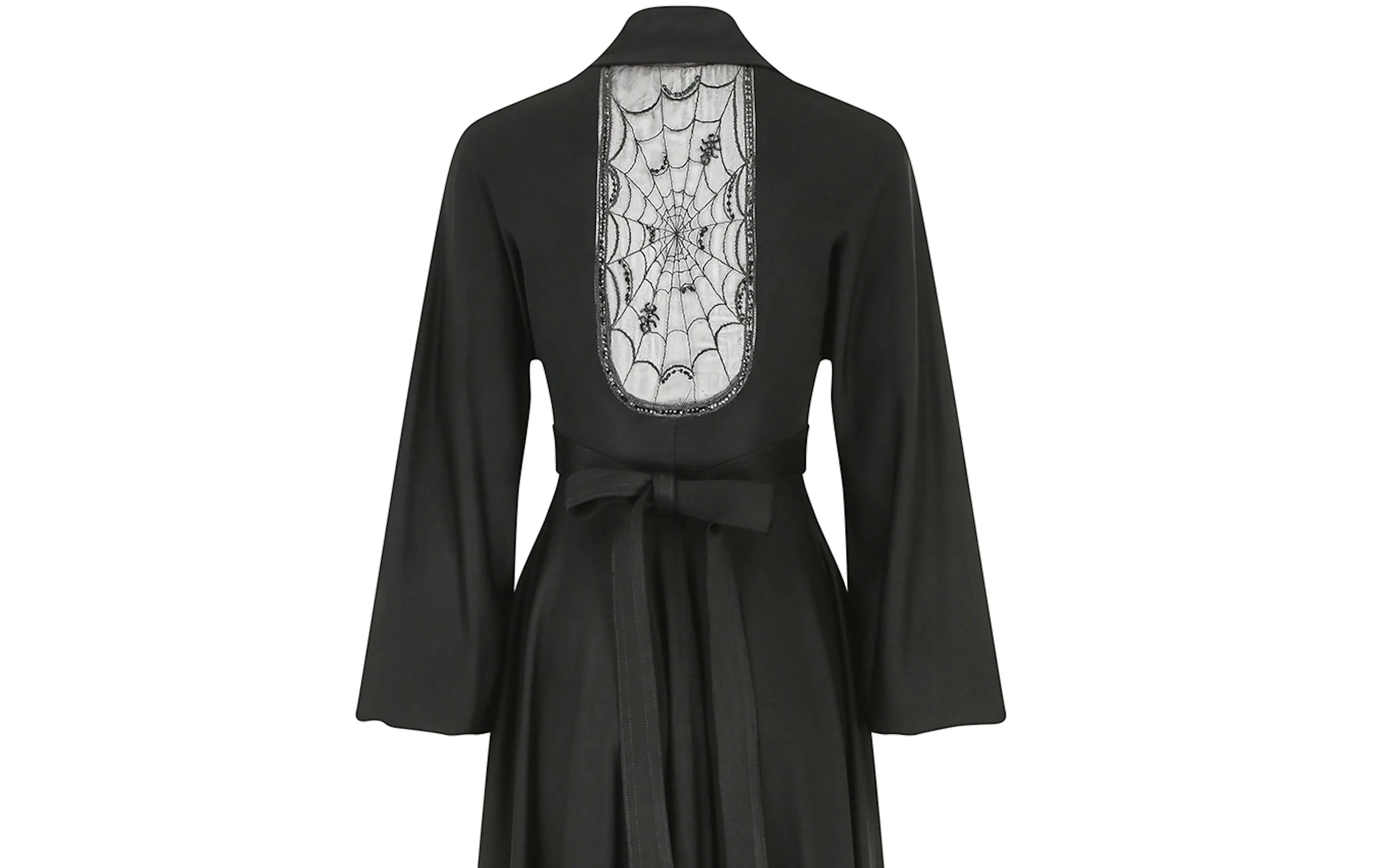 1970s Documented Jean Varon Black Spider Cobweb Dress