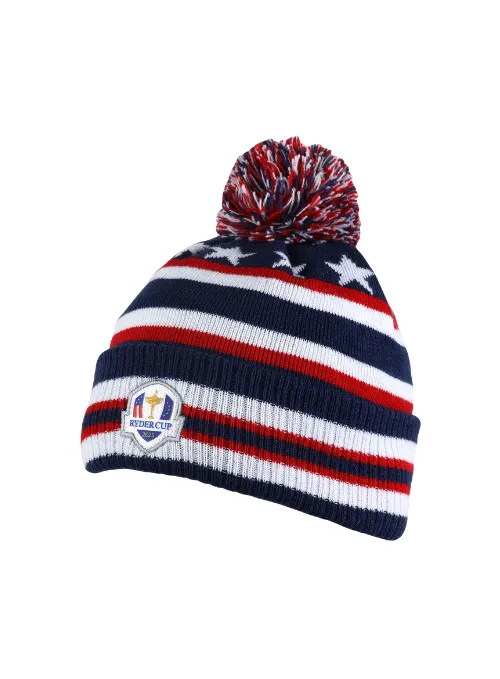 2025 Ryder Cup Red, White, and Navy Acrylic Knit with Cuff and Pom