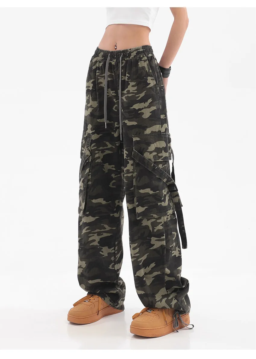【23s July】Camouflage Wide-Leg Cargo Pants