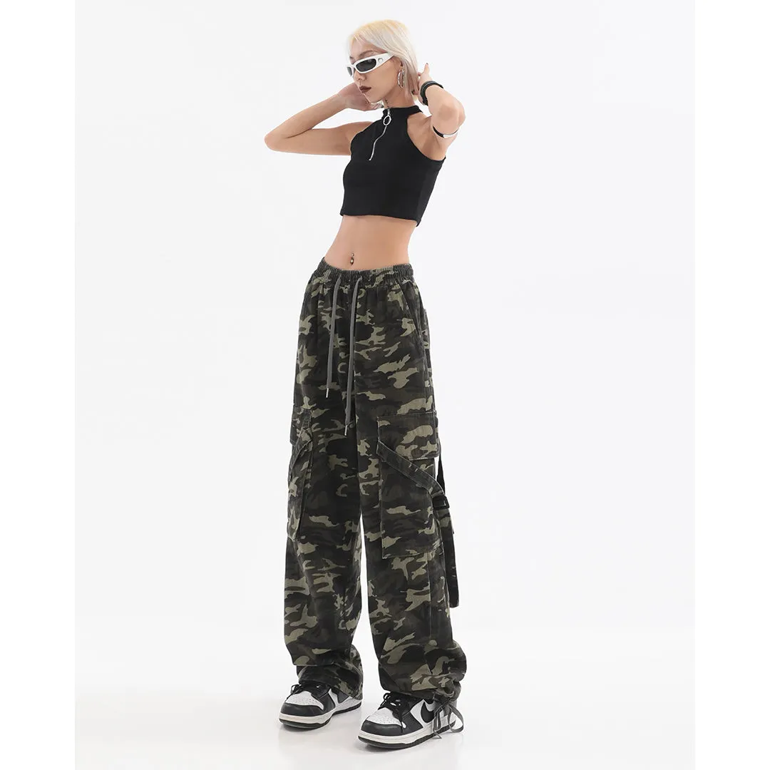 【23s July】Camouflage Wide-Leg Cargo Pants