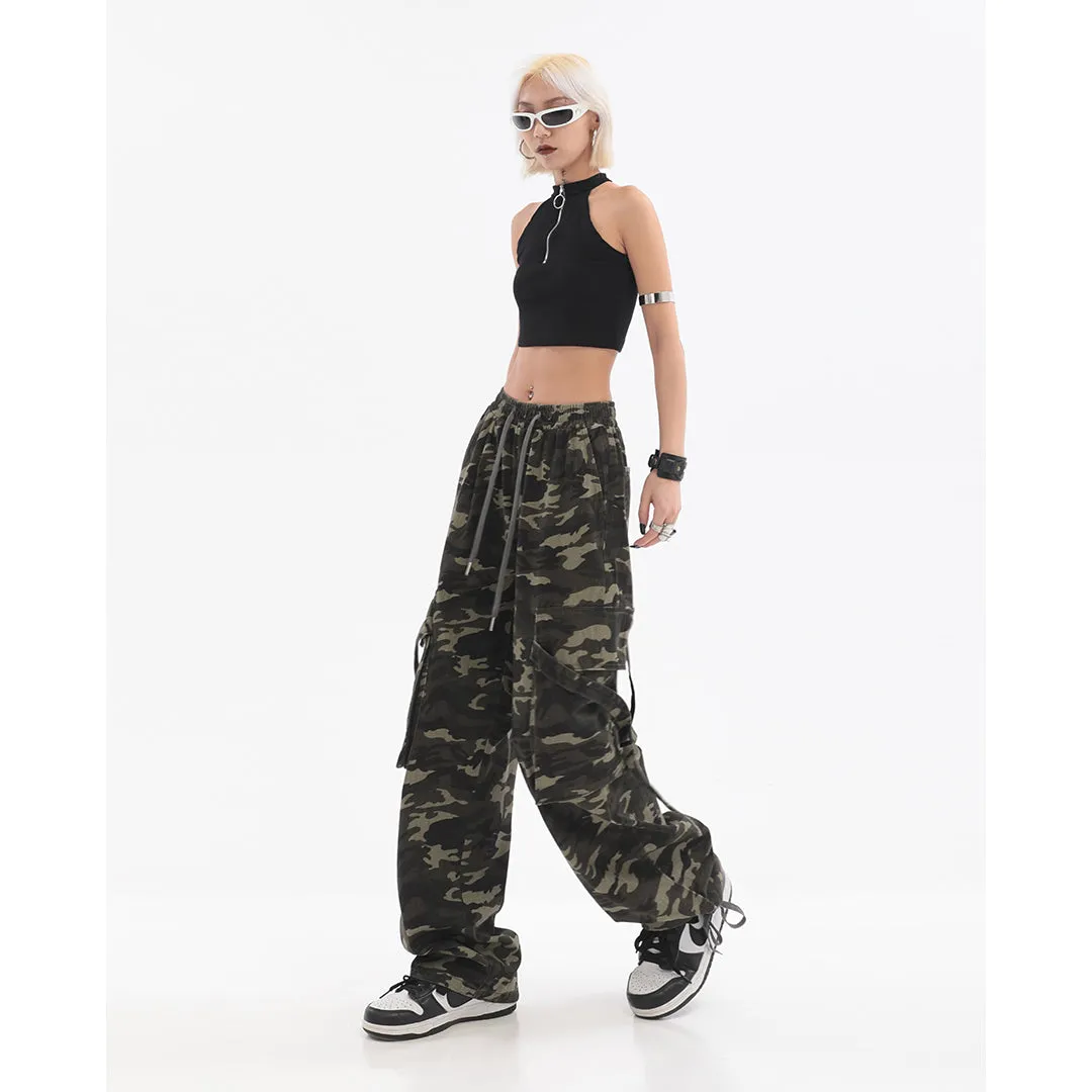 【23s July】Camouflage Wide-Leg Cargo Pants