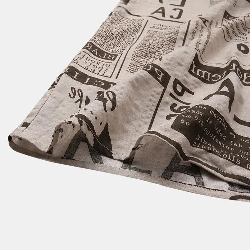 3XL Men’s Vintage Newspaper Print Hawaiian Shirt – Trendy Casual Summer Shirt