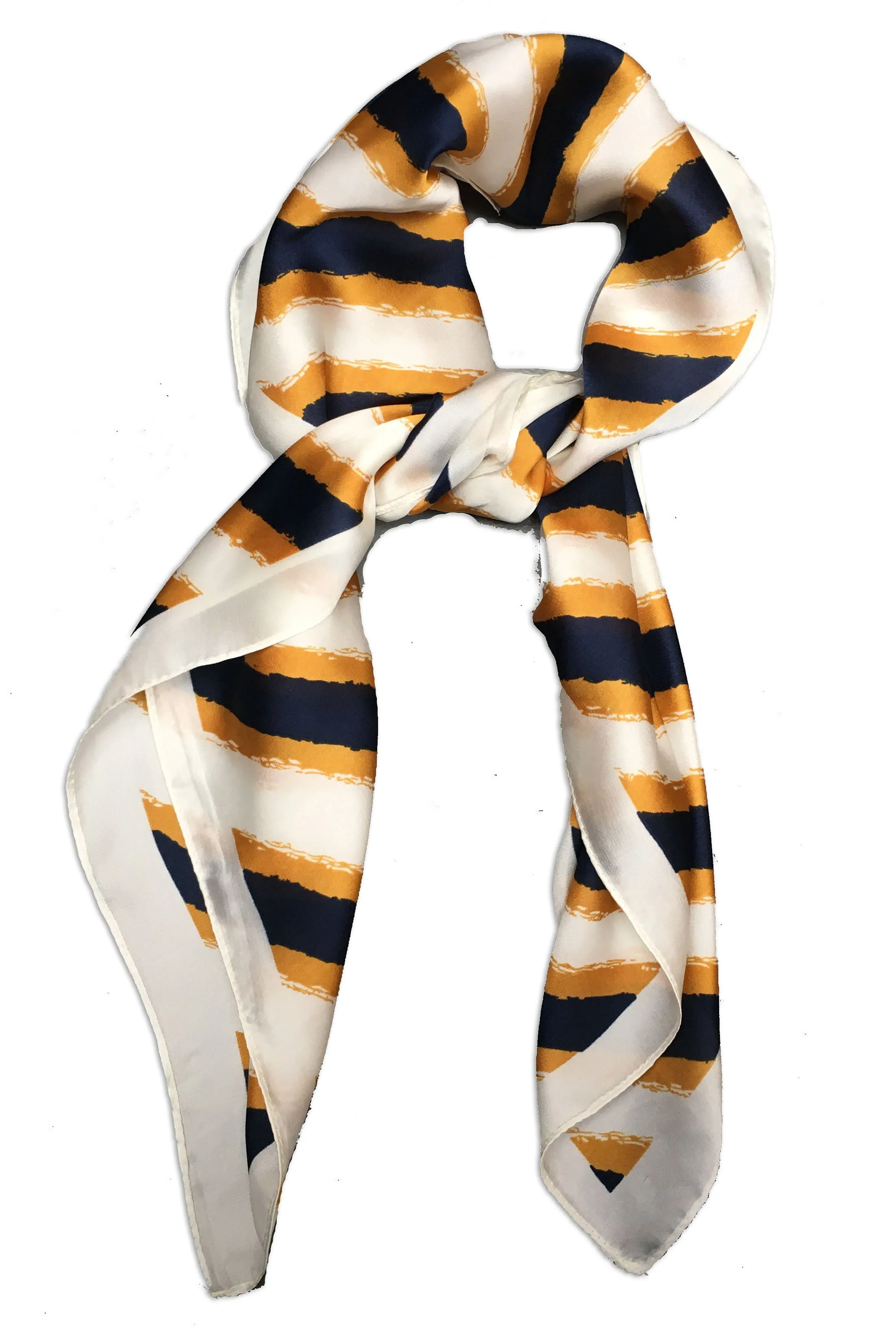 70cm x 70cm Square Scarf Cream Mustard Black Stripes Scarf Thin Silky Womens Summer Spring