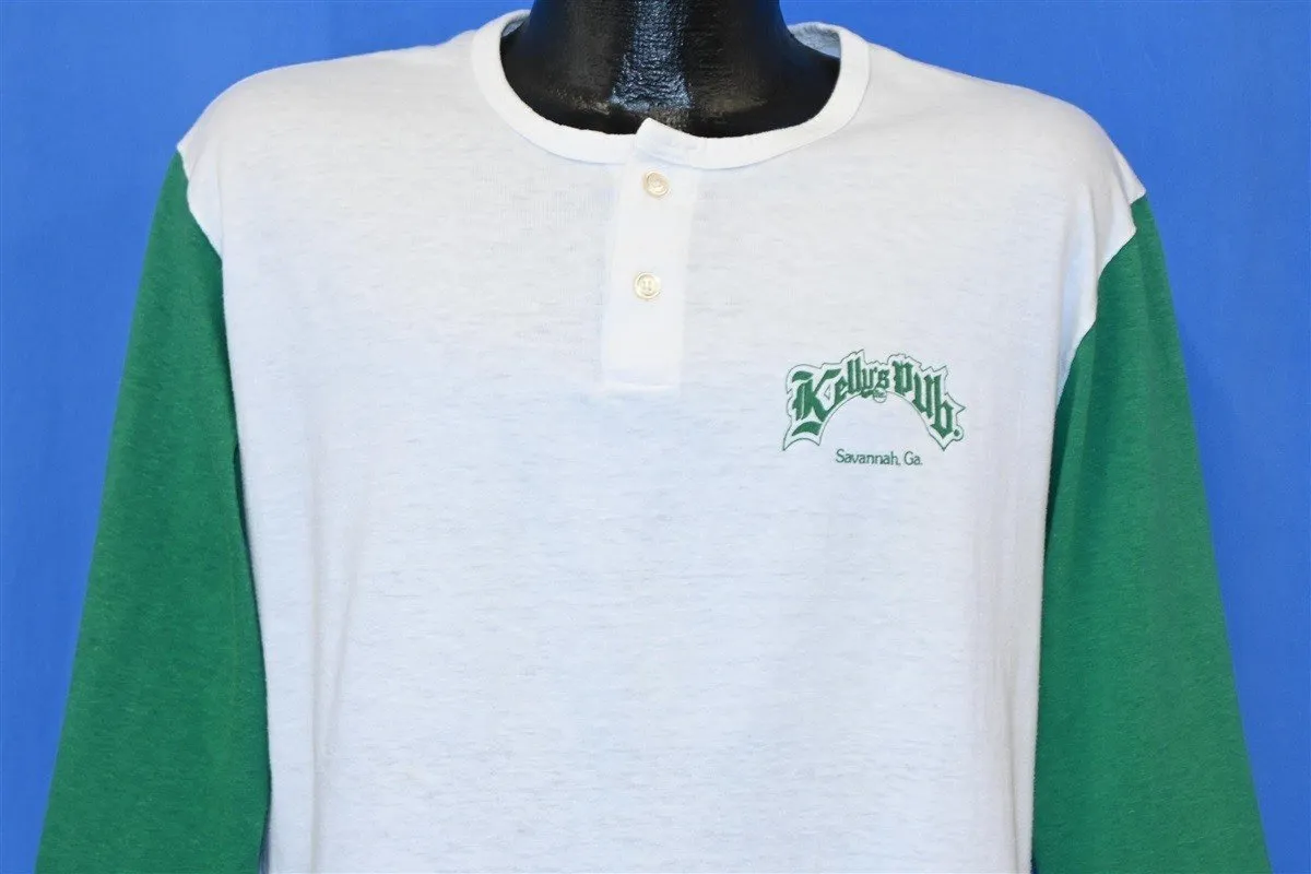 80s Kelly's Pub Raglan Henley Irish Savannah GA t-shirt Large