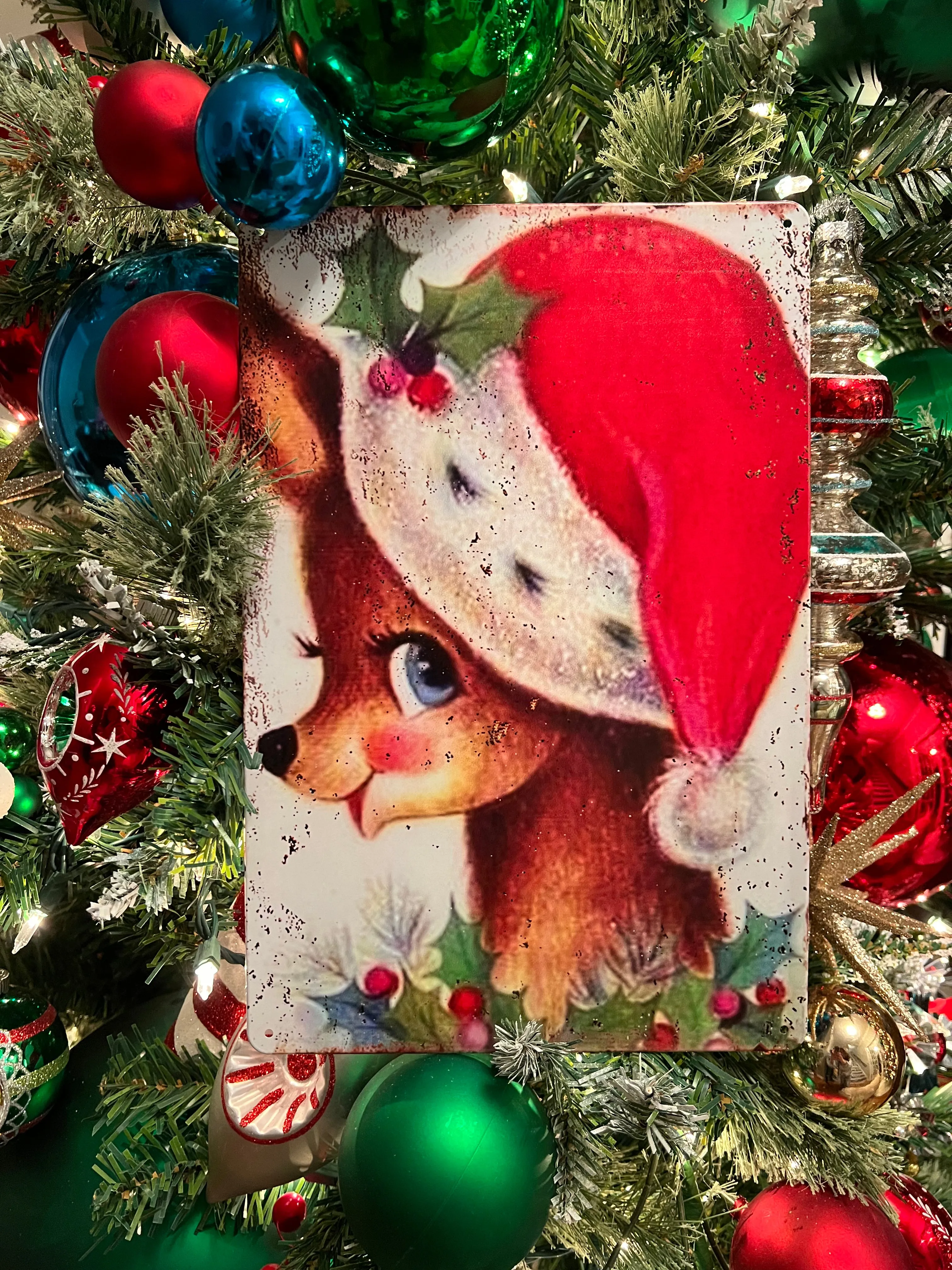 Adorable Retro Reindeer Metal Sign