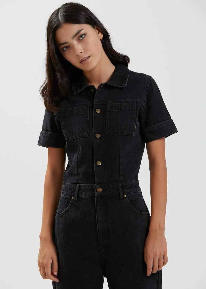 Afends Zuri Organic Denim Jumpsuit Washed Black