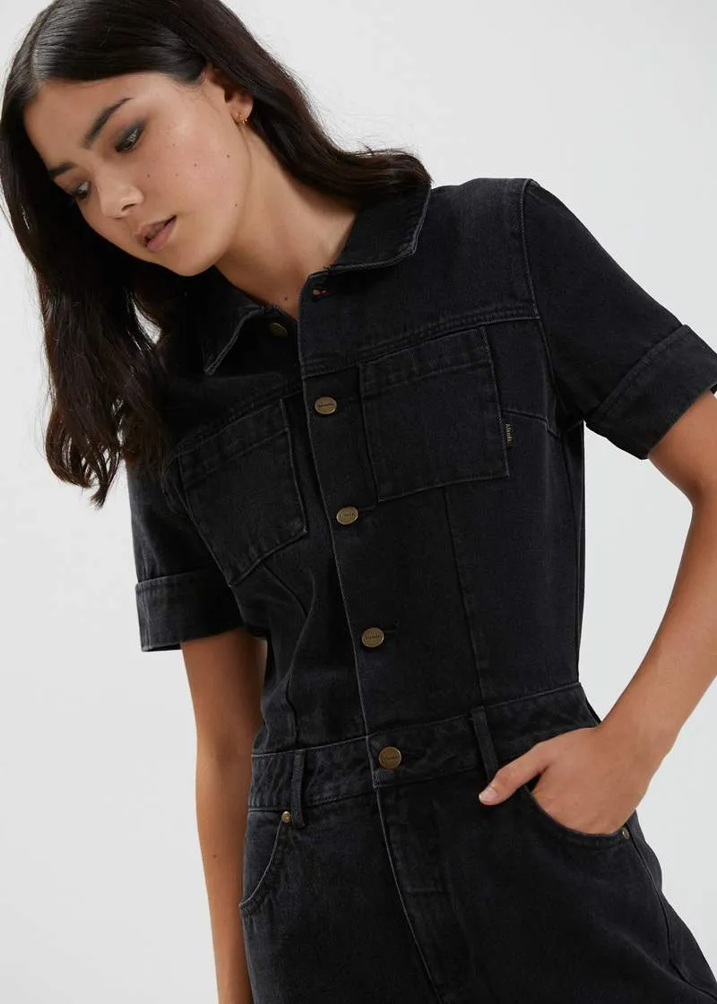 Afends Zuri Organic Denim Jumpsuit Washed Black