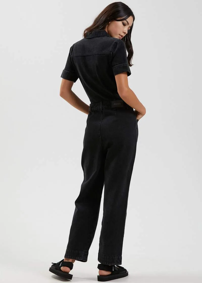 Afends Zuri Organic Denim Jumpsuit Washed Black