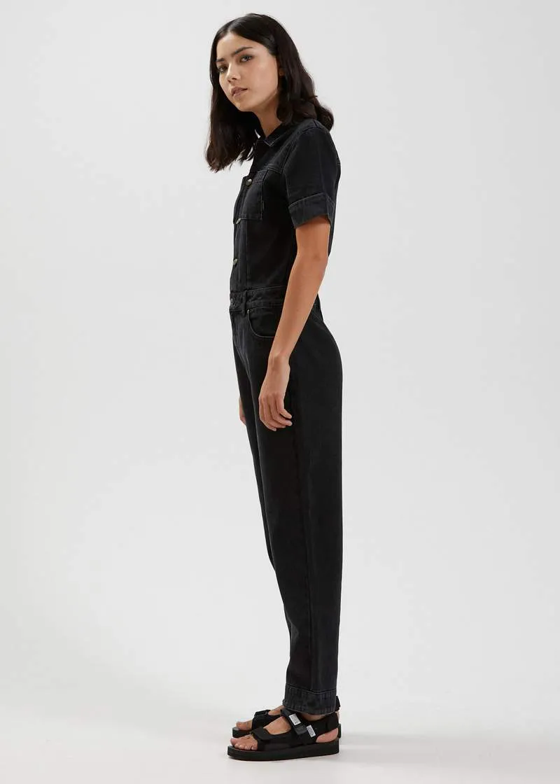 Afends Zuri Organic Denim Jumpsuit Washed Black