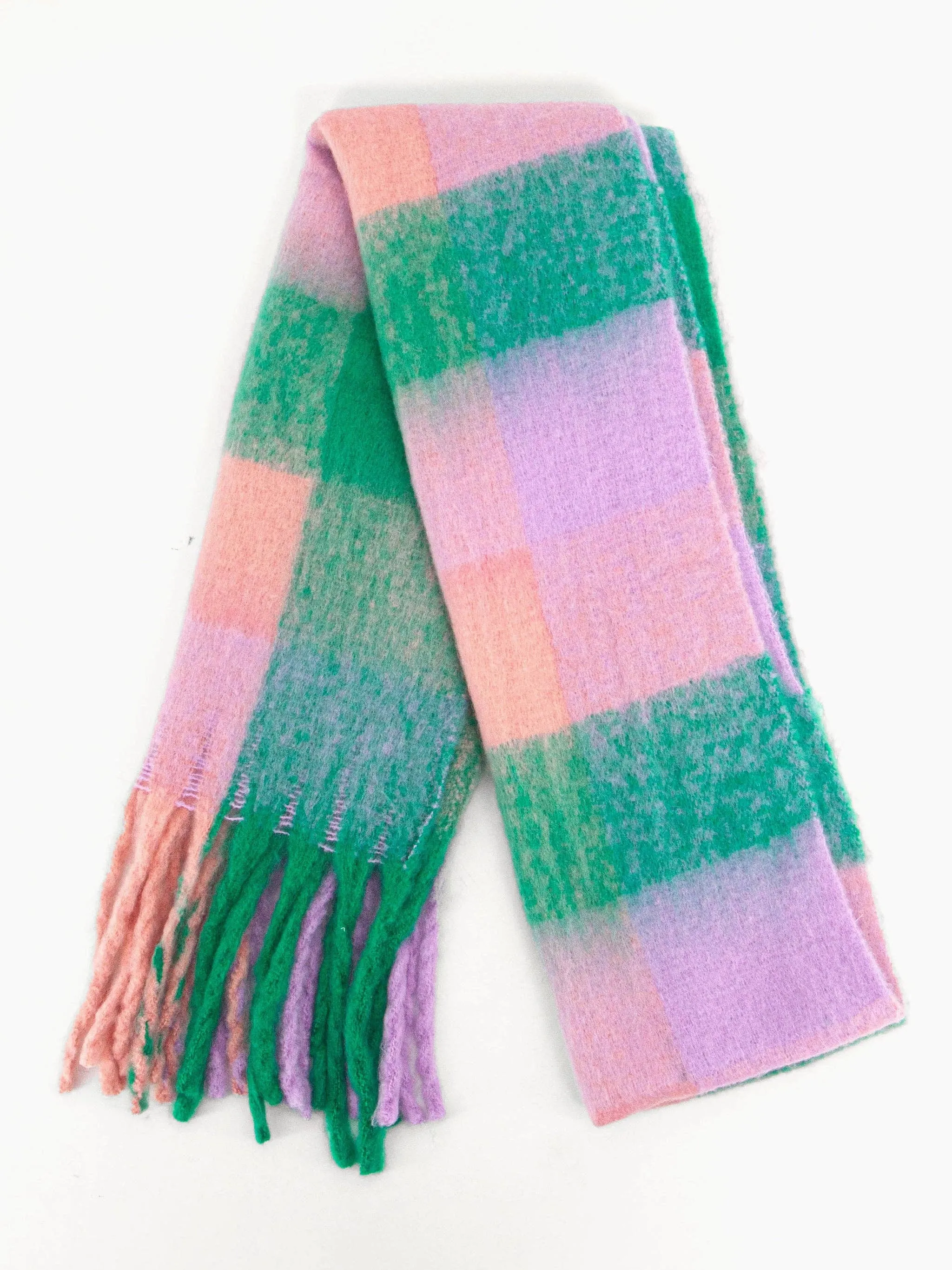 Allie Heavyweight Scarf - Green/Lilac, Square Colour Block: One-size