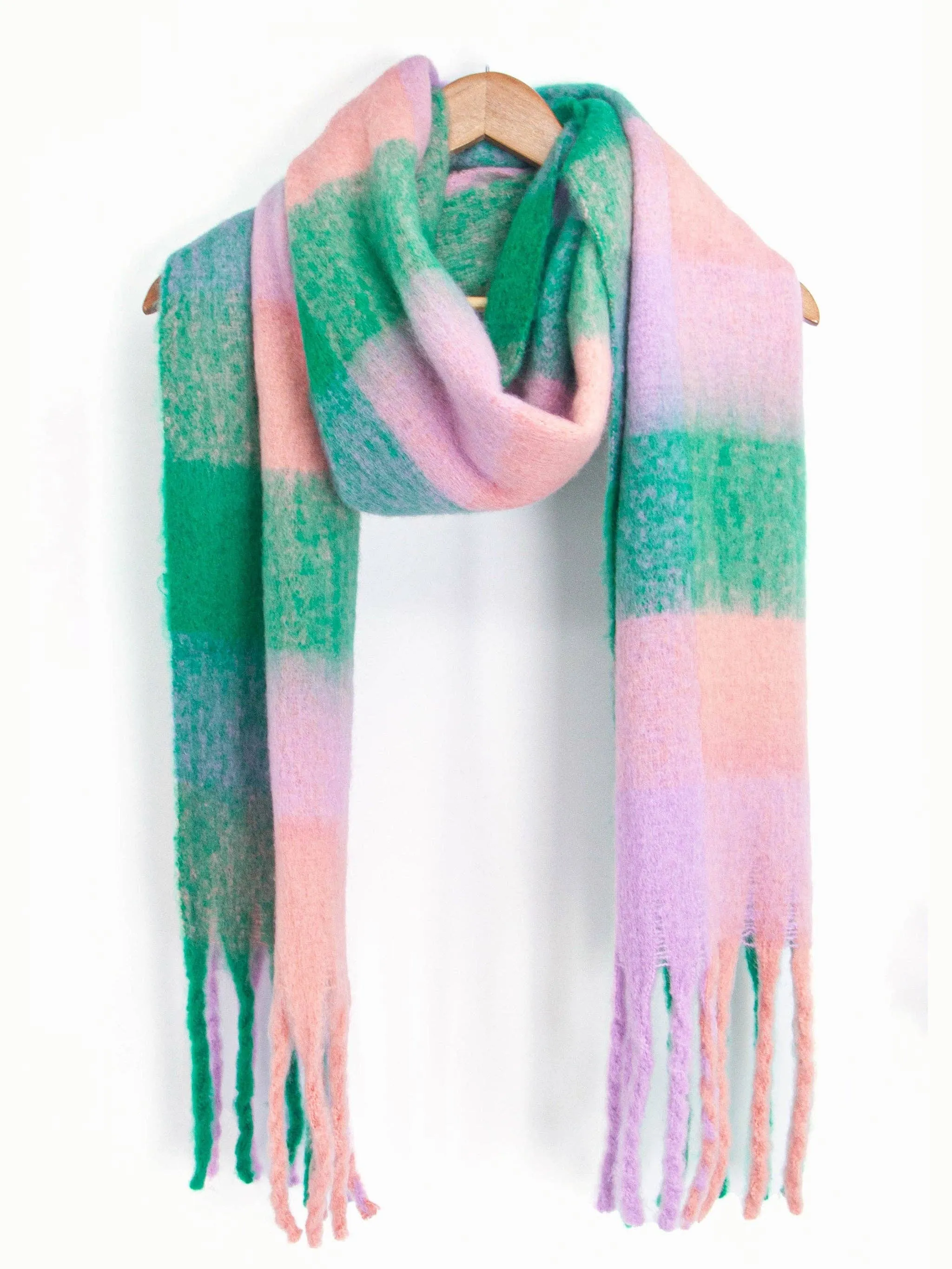 Allie Heavyweight Scarf - Green/Lilac, Square Colour Block: One-size