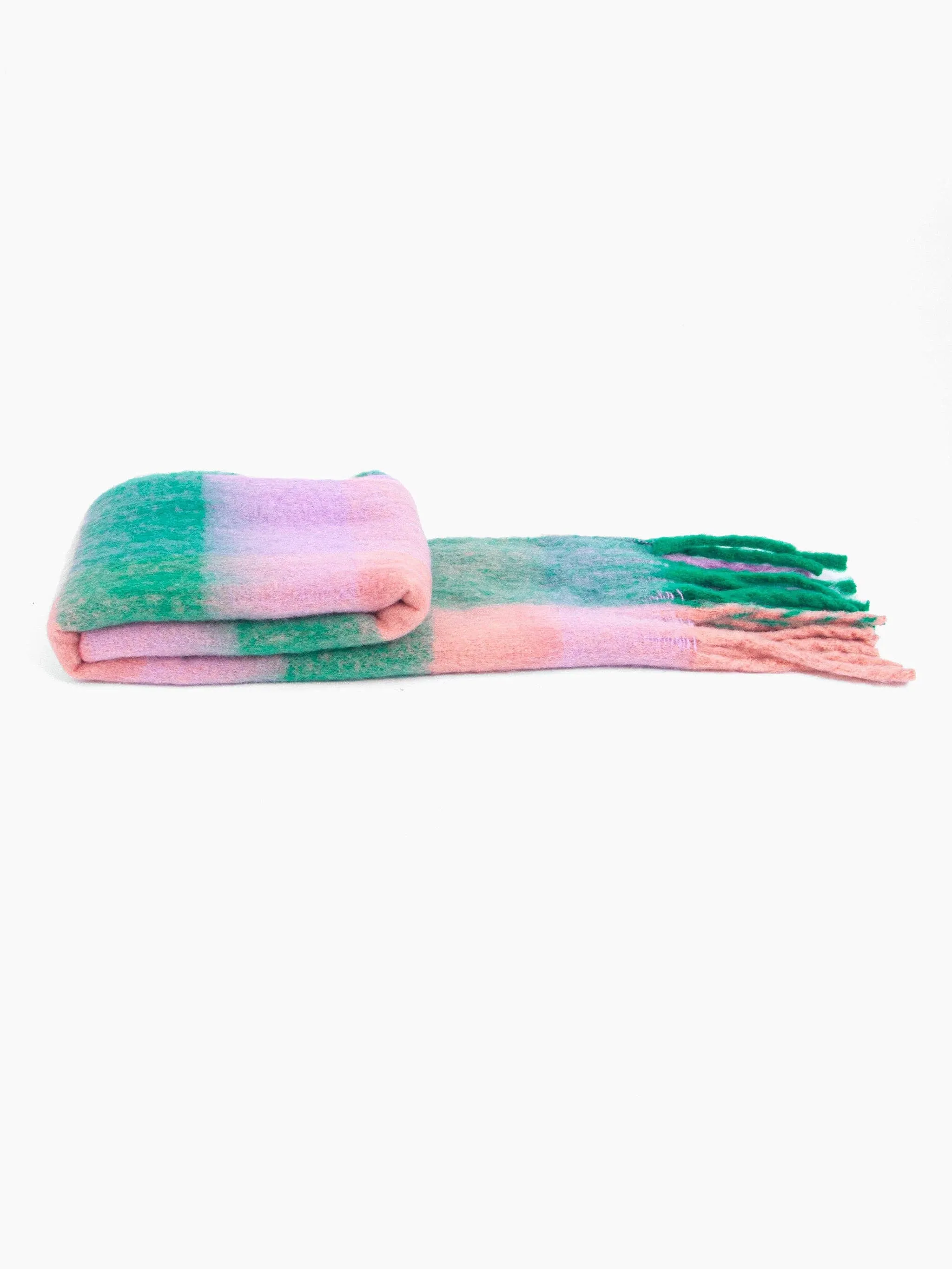 Allie Heavyweight Scarf - Green/Lilac, Square Colour Block: One-size