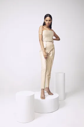 Artificial Leather Zip Pants in Beige
