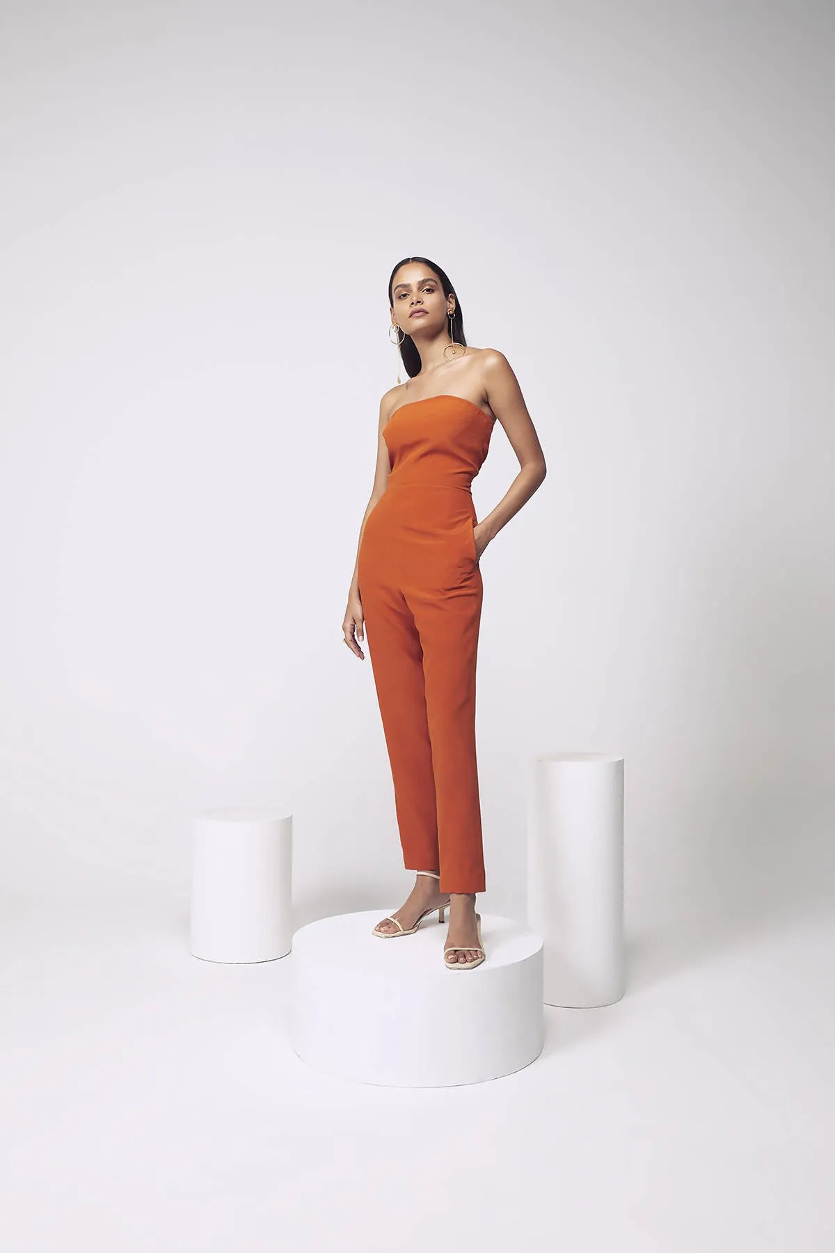Bandeau Jumpsuit with Detachable Trail in Orange