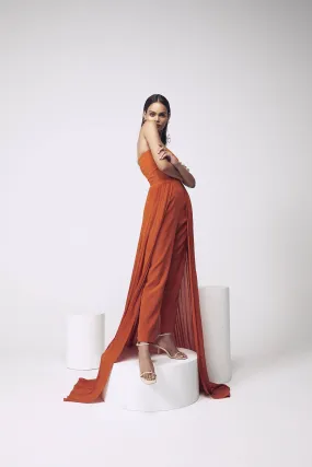 Bandeau Jumpsuit with Detachable Trail in Orange