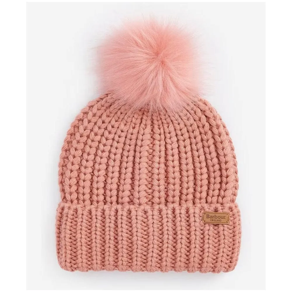 Barbour Saltburn Beanie And Scarf Gift Set In Pink Rust