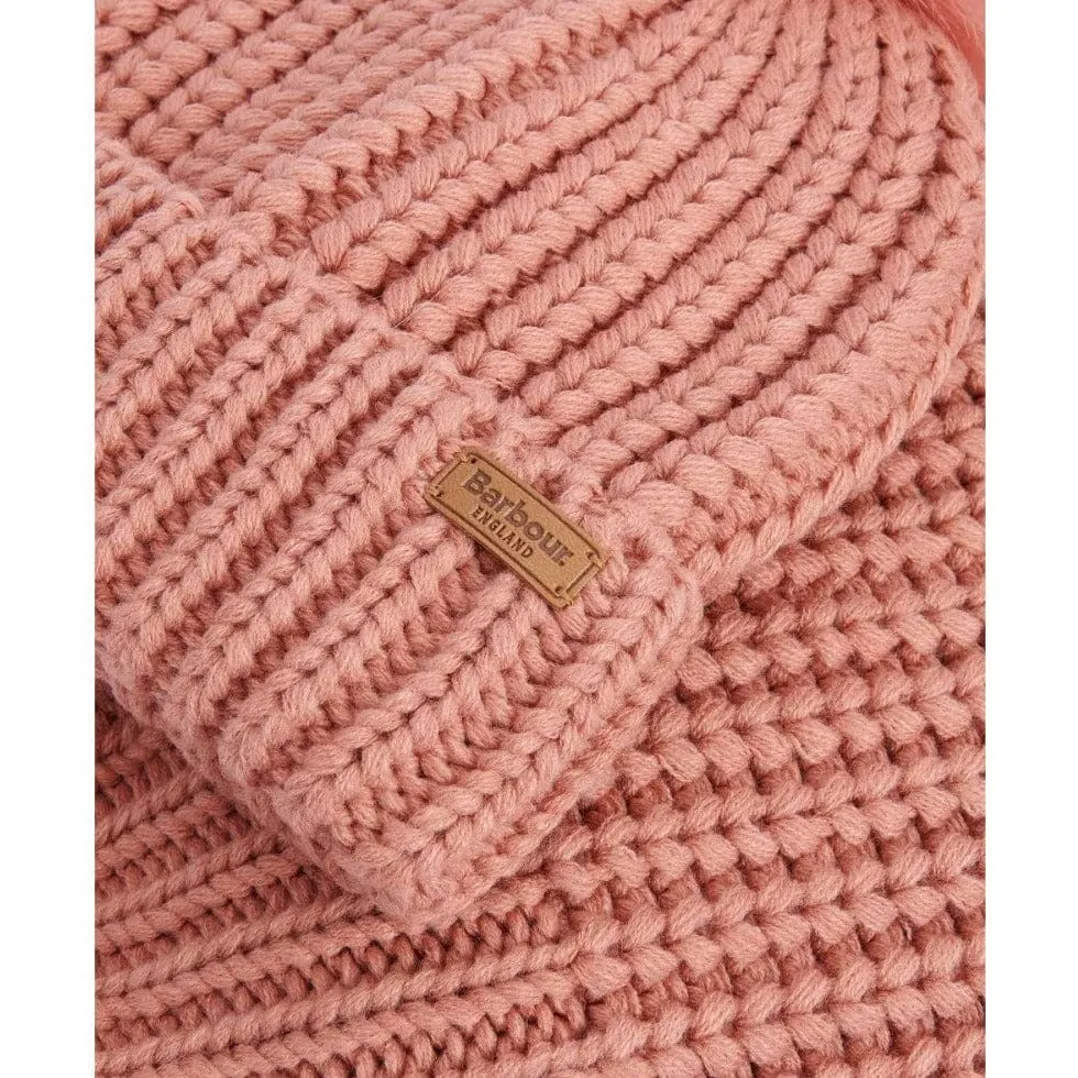 Barbour Saltburn Beanie And Scarf Gift Set In Pink Rust
