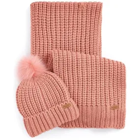 Barbour Saltburn Beanie And Scarf Gift Set In Pink Rust
