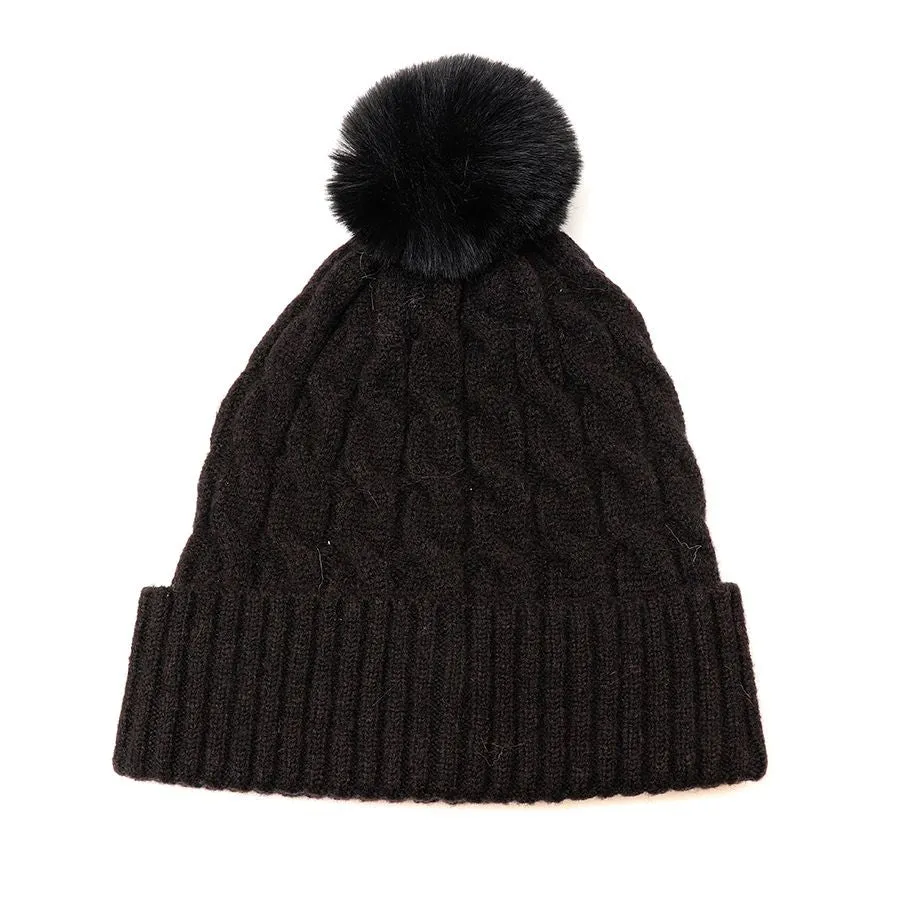 Black Cable Knit Hat 50% Recycled Polyester