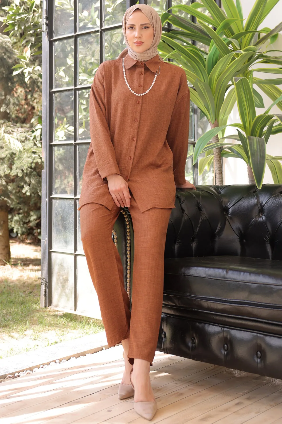 BNG Women Brown Set with Pearl Necklace - Clermont