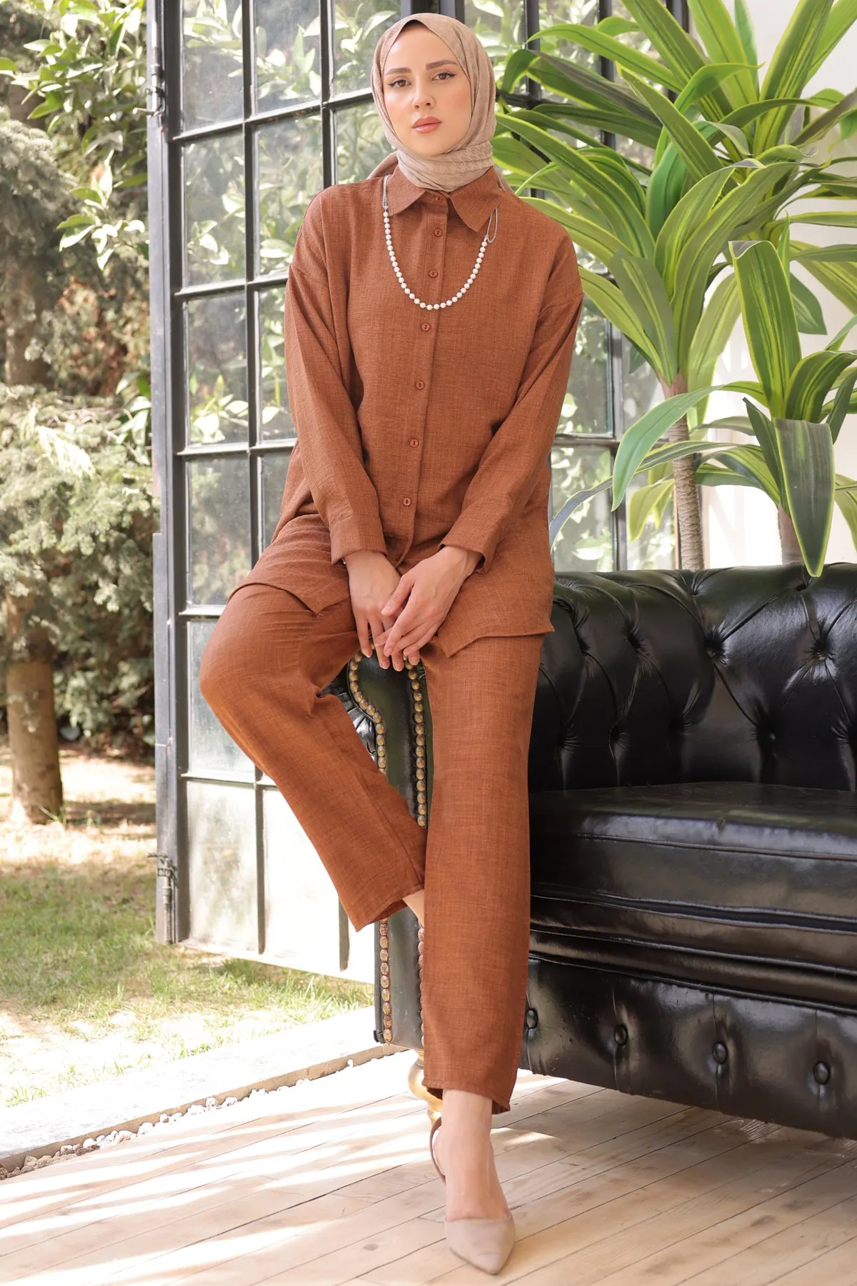 BNG Women Brown Set with Pearl Necklace - Clermont