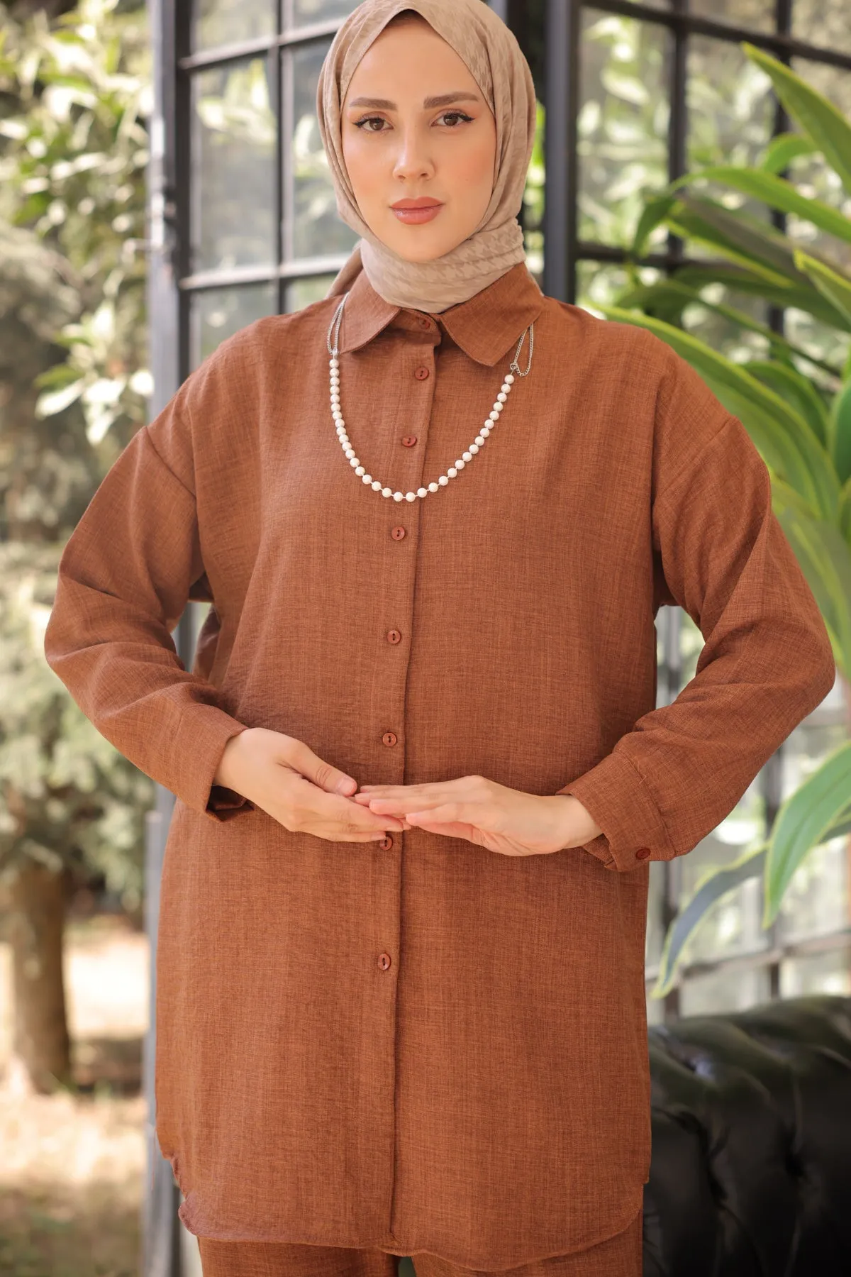 BNG Women Brown Set with Pearl Necklace - Clermont