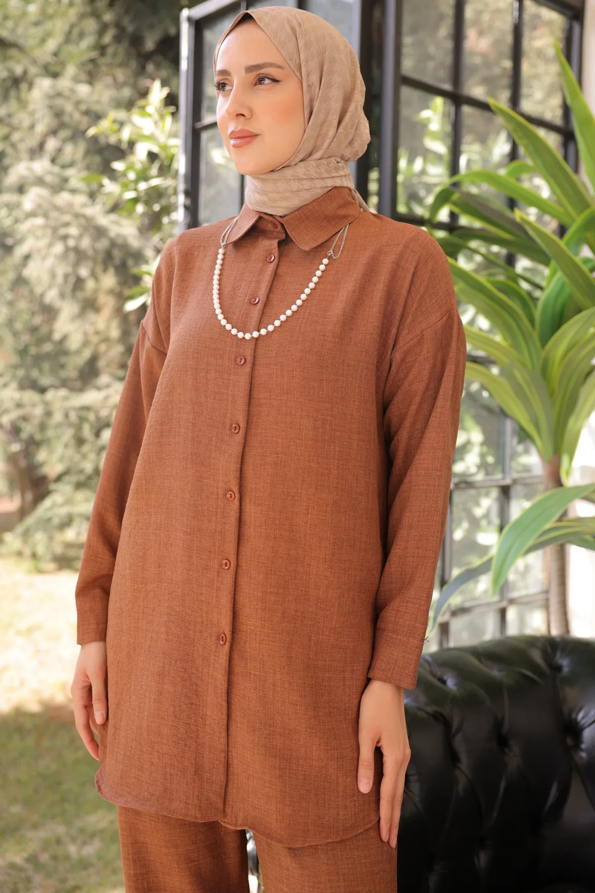 BNG Women Brown Set with Pearl Necklace - Clermont