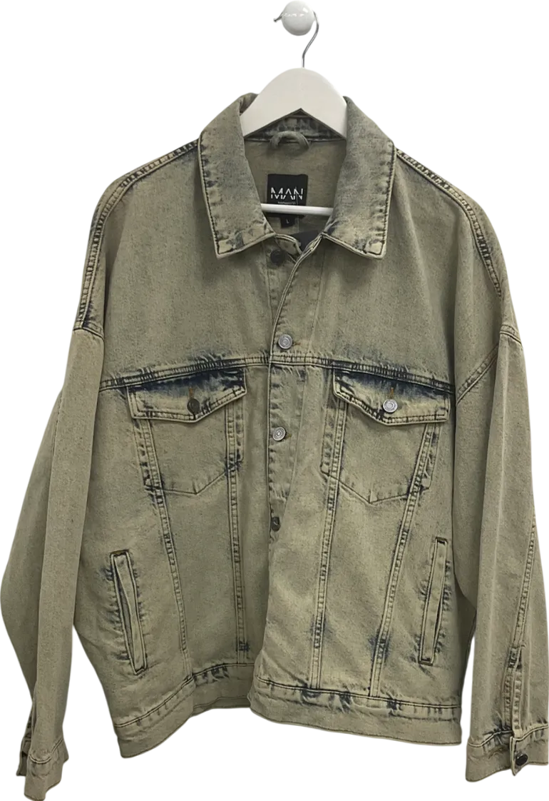 boohooMan Blue Acid Wash Denim Shacket UK L