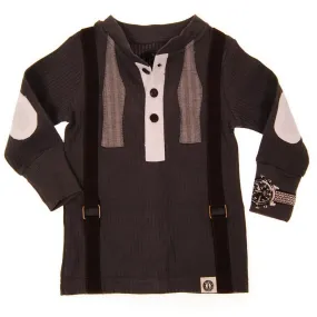 Bow Tie Suspenders Long Sleeve Baby Henley Shirt by: Mini Shatsu