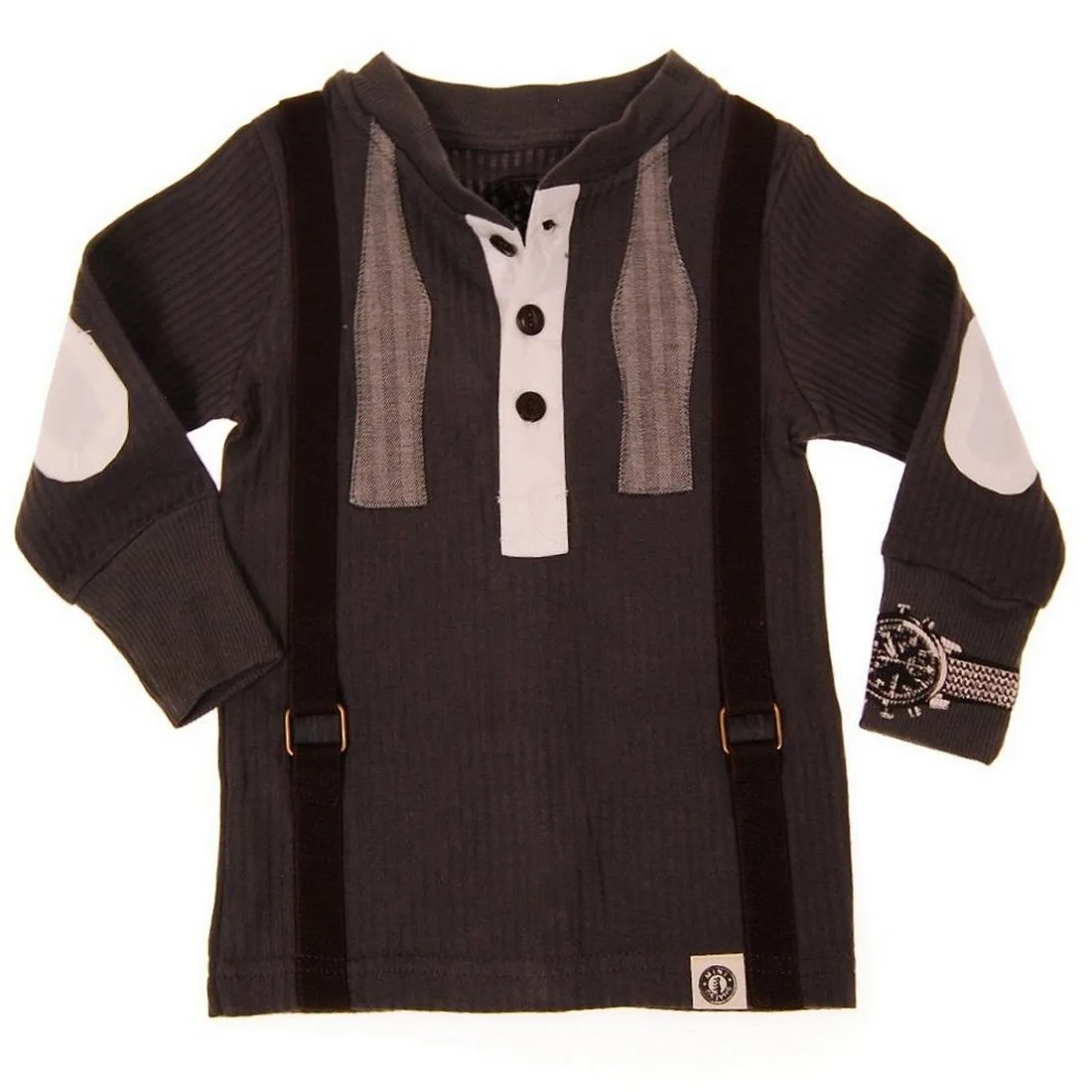 Bow Tie Suspenders Long Sleeve Baby Henley Shirt by: Mini Shatsu