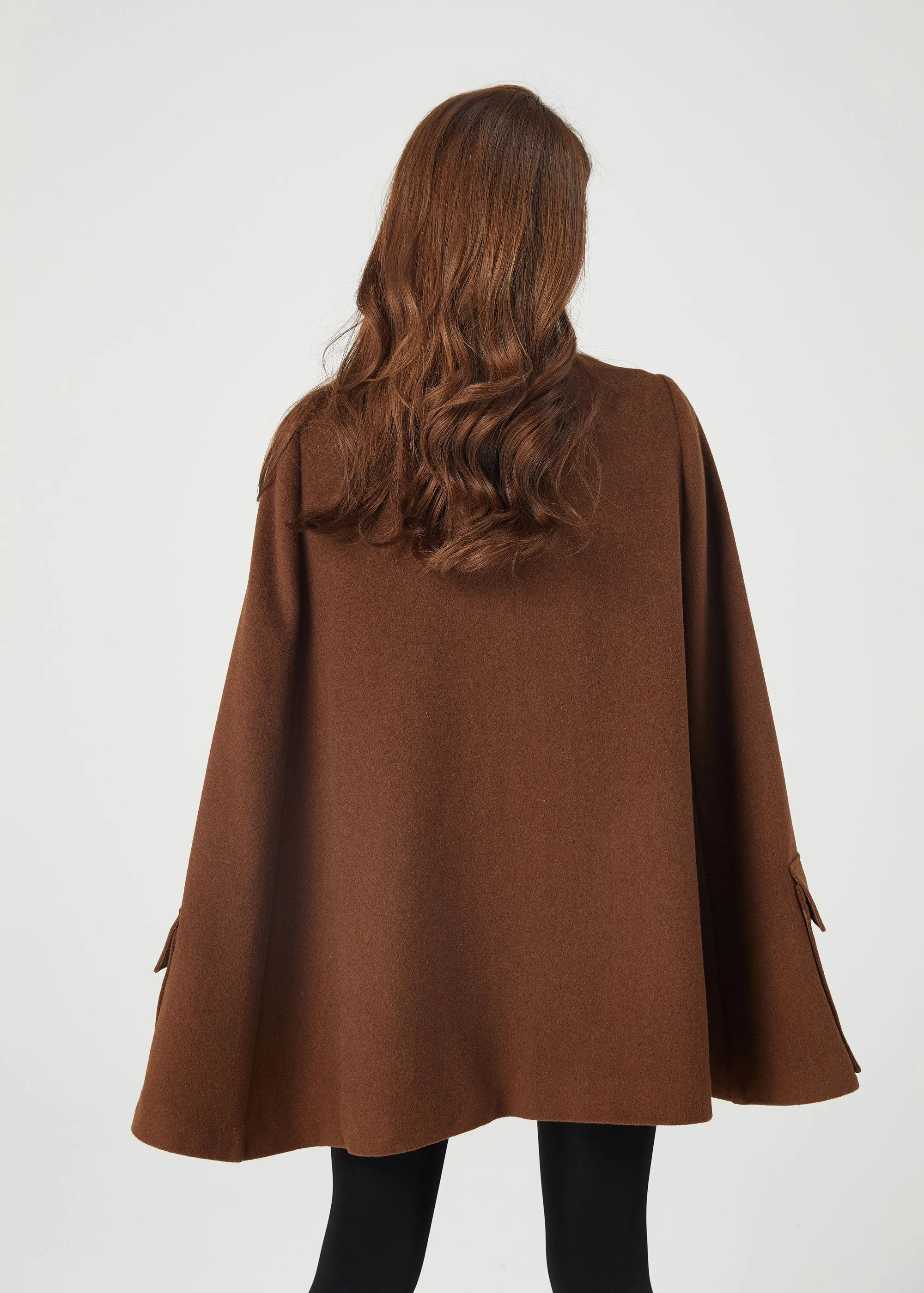 Brown winter wool cape coat women C3685