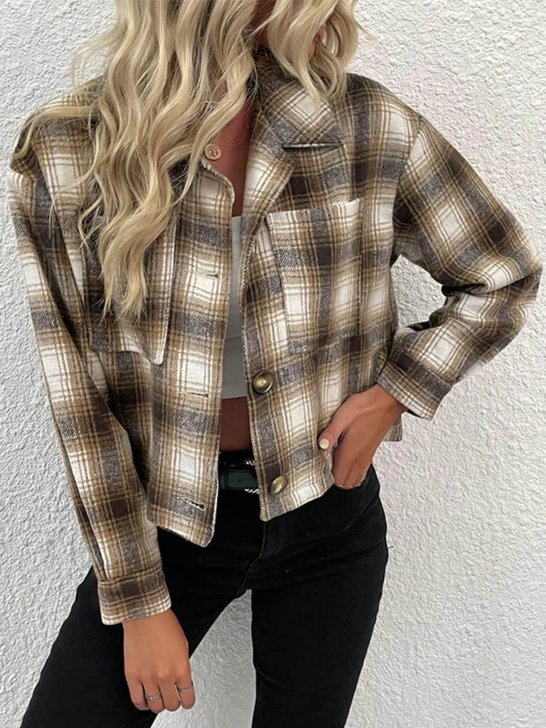 Buttoned Khaki Plaid Shacket