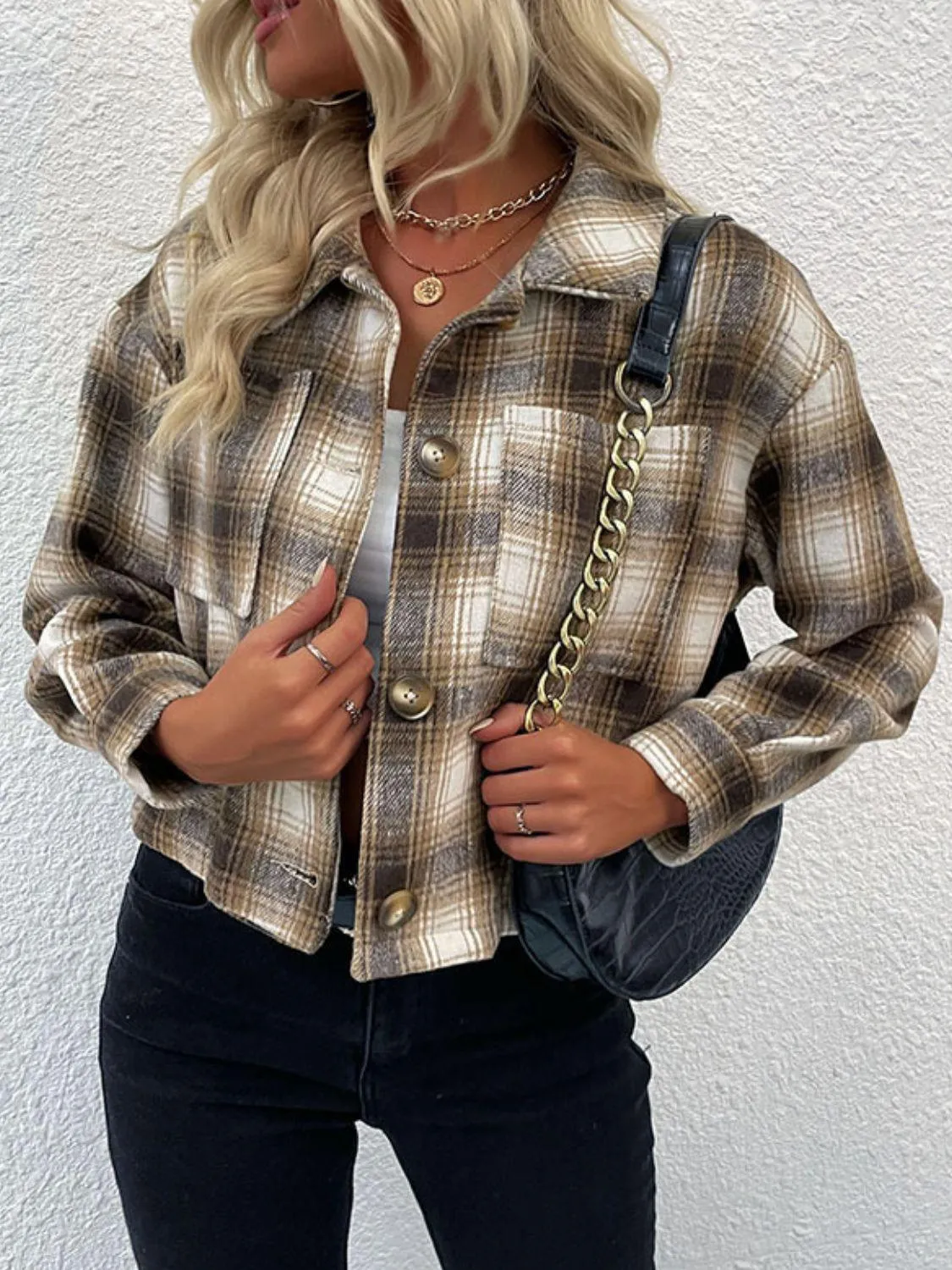 Buttoned Khaki Plaid Shacket