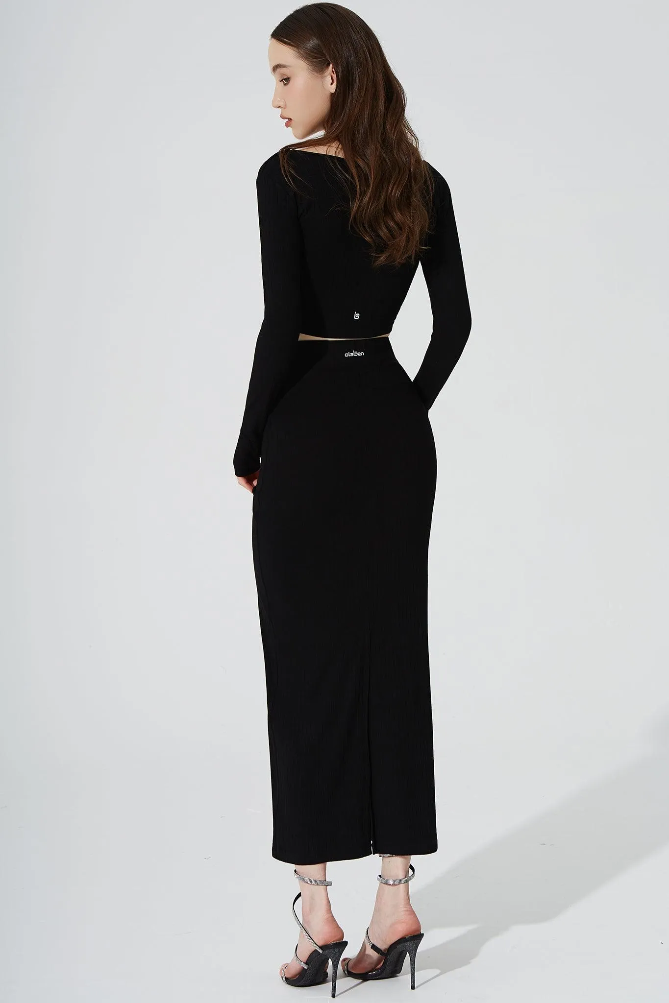 Calista Knitted Slit Skirt - Noir