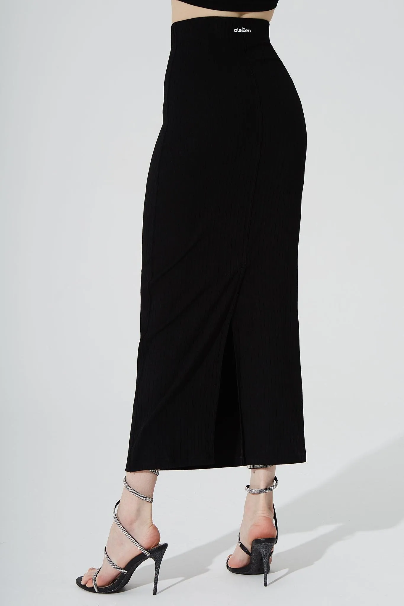 Calista Knitted Slit Skirt - Noir