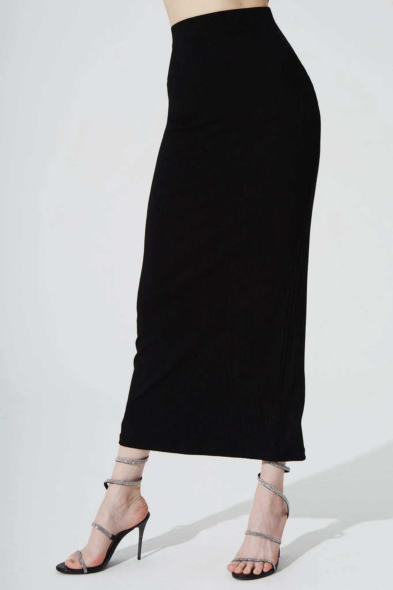 Calista Knitted Slit Skirt - Noir