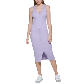 CALVIN KLEIN - Ribbed Knit buttons Bodycon Dress