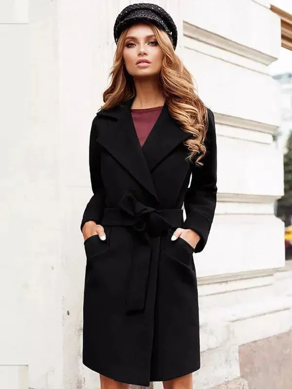 Casual Belted Women Wrap Coat