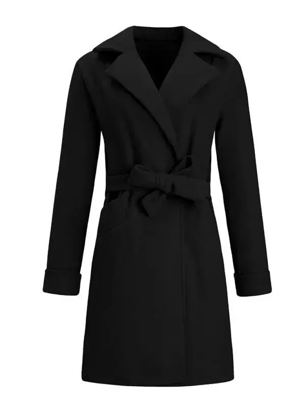 Casual Belted Women Wrap Coat