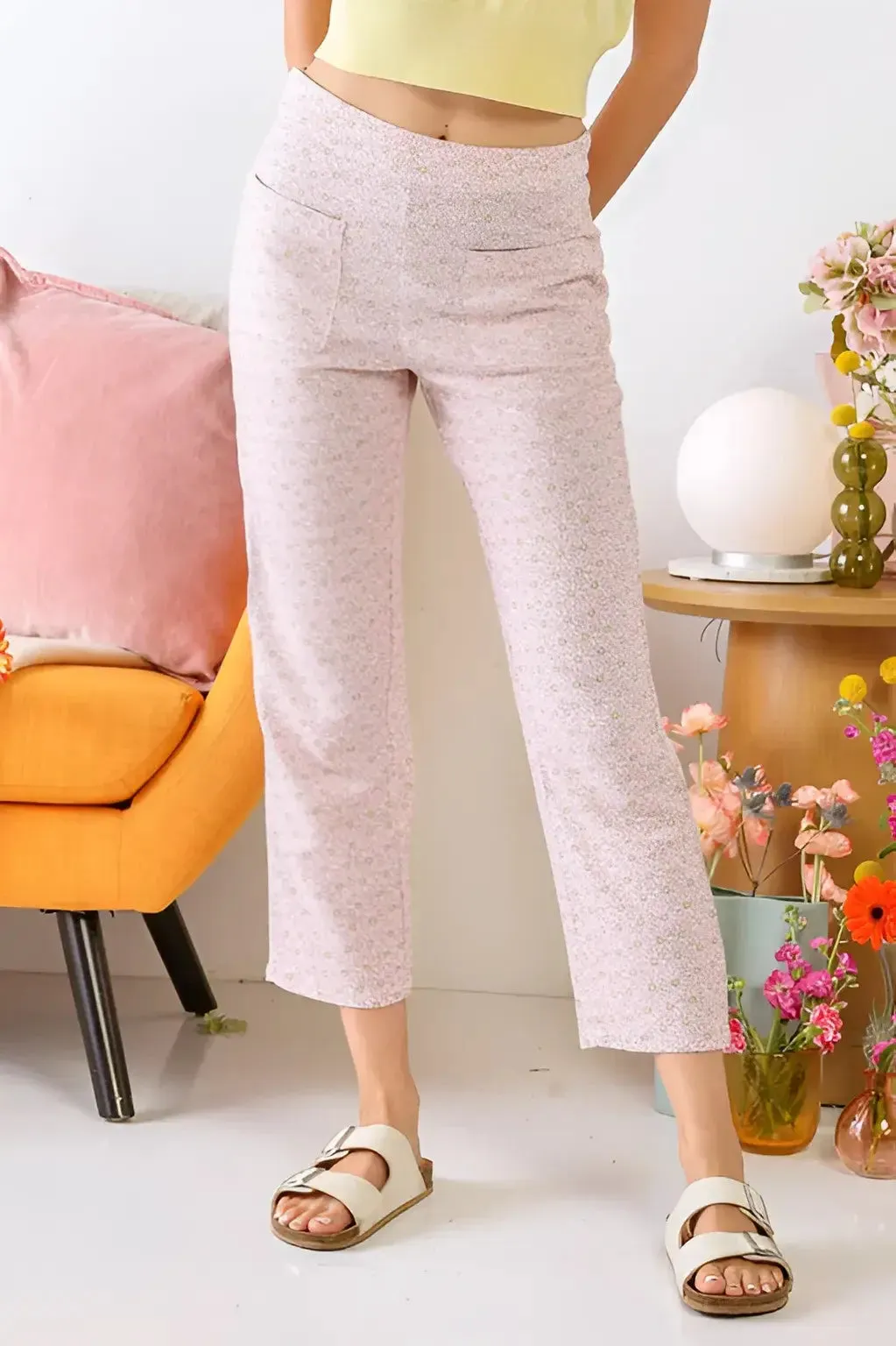 CHAMOMILE PRINT TWO POCKET HIGH WAIST PANTS