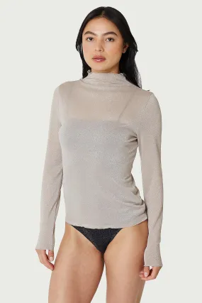 Champagne Lurex Mock Neck