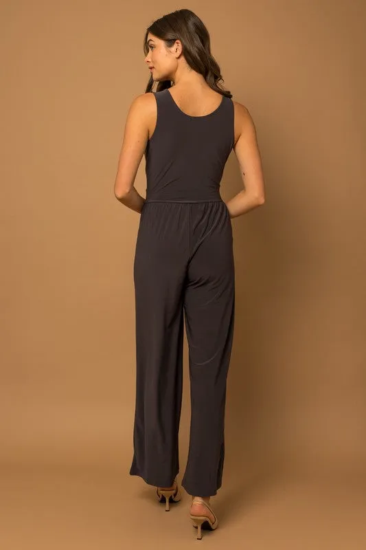 Charcoal Surplice Jumpsuit