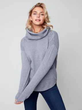 Charlie B Fall/Winter 2022-Scarf Sweater - C2420-H-Grey