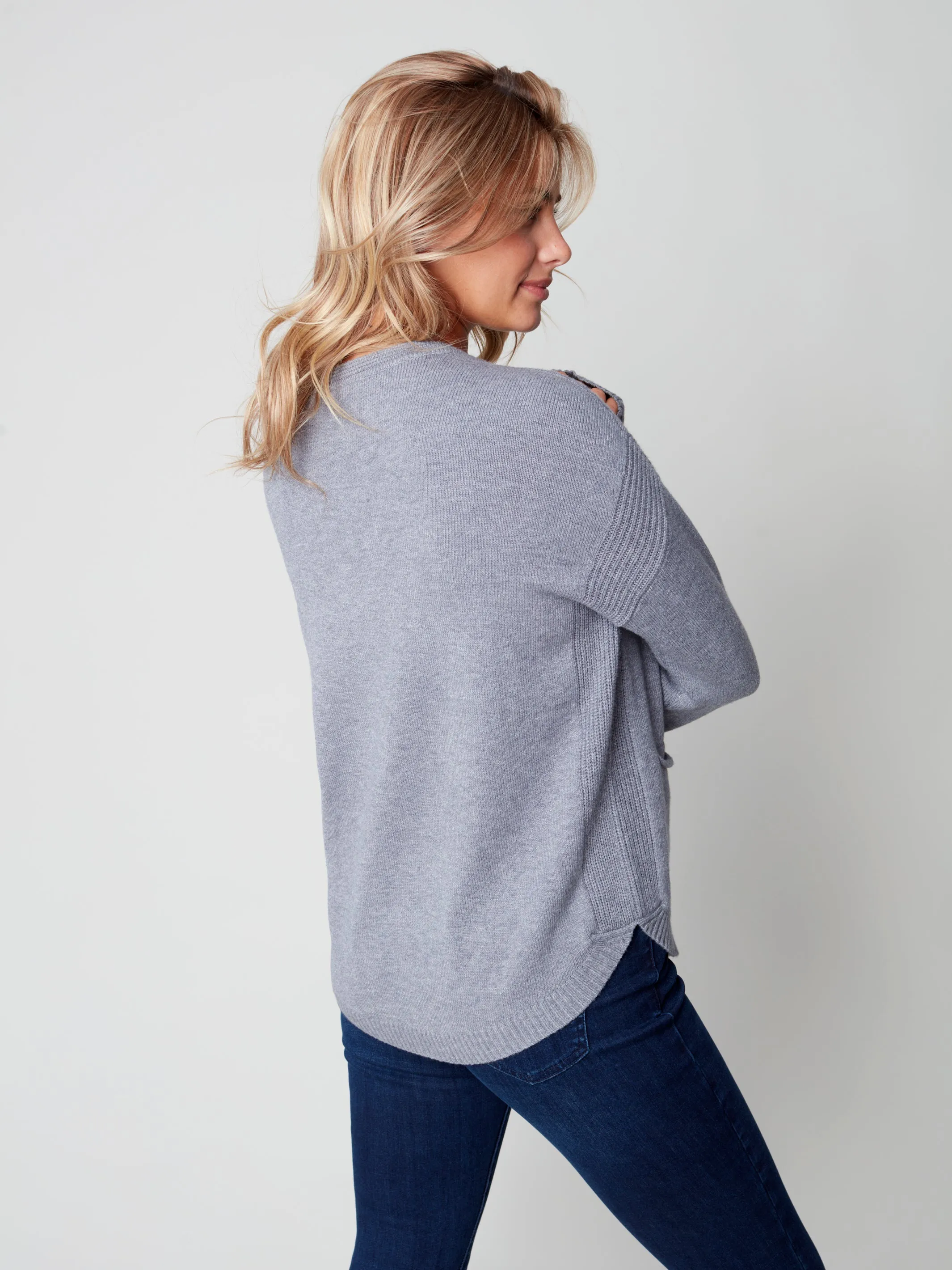 Charlie B Fall/Winter 2022-Scarf Sweater - C2420-H-Grey