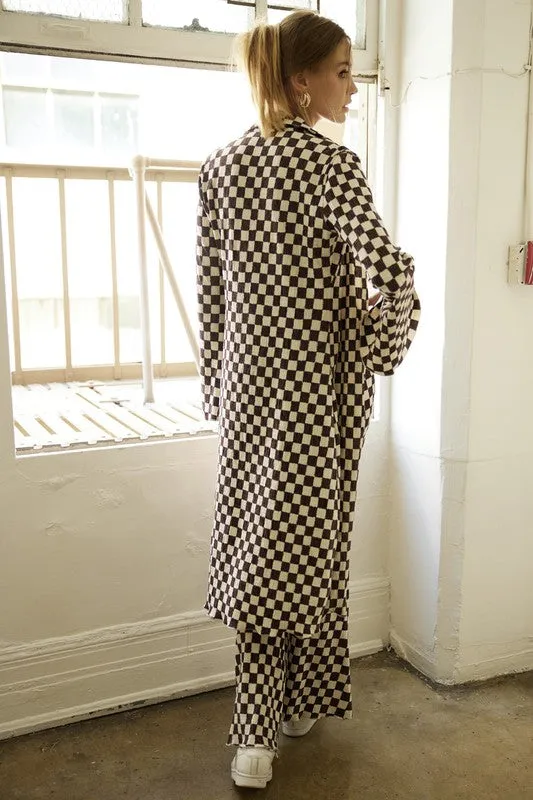 Checkerboard Long Cardigan