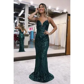 Chic & Modern Spaghetti Straps V-Neck Trumper Sparkly Evening Party Prom Dress