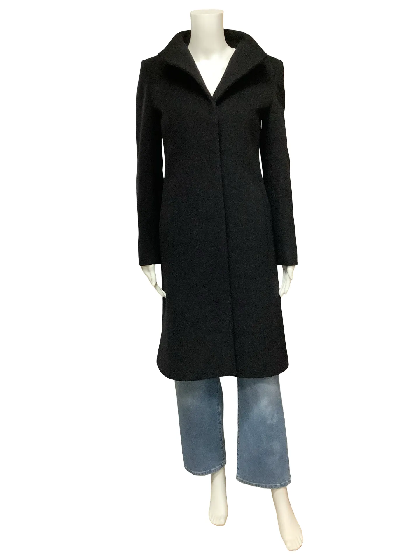 Cinzia Rocca Midi Button Up Wool Coat Black Size: S/2