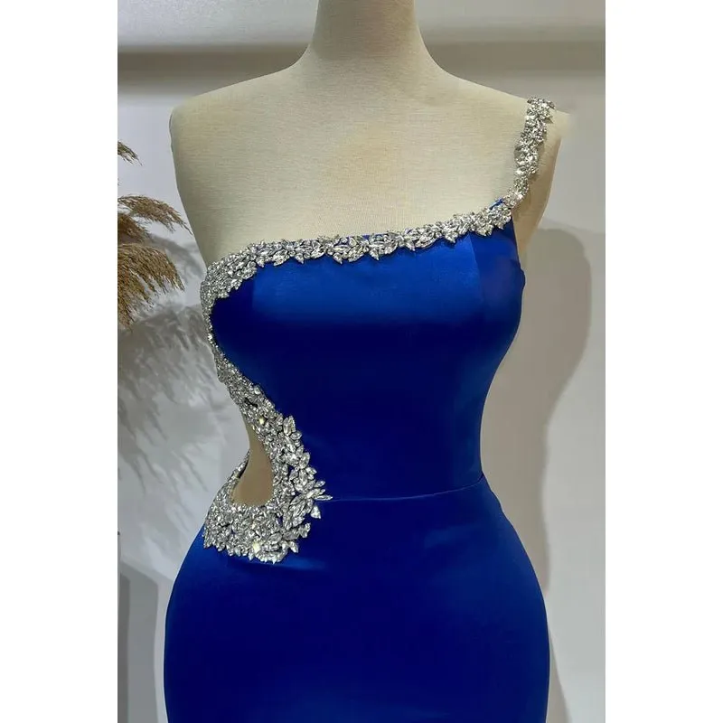 Classic & Timeless Sheath One Shoulder Beaded Formal Party Gown Prom Dress with Cut-outs