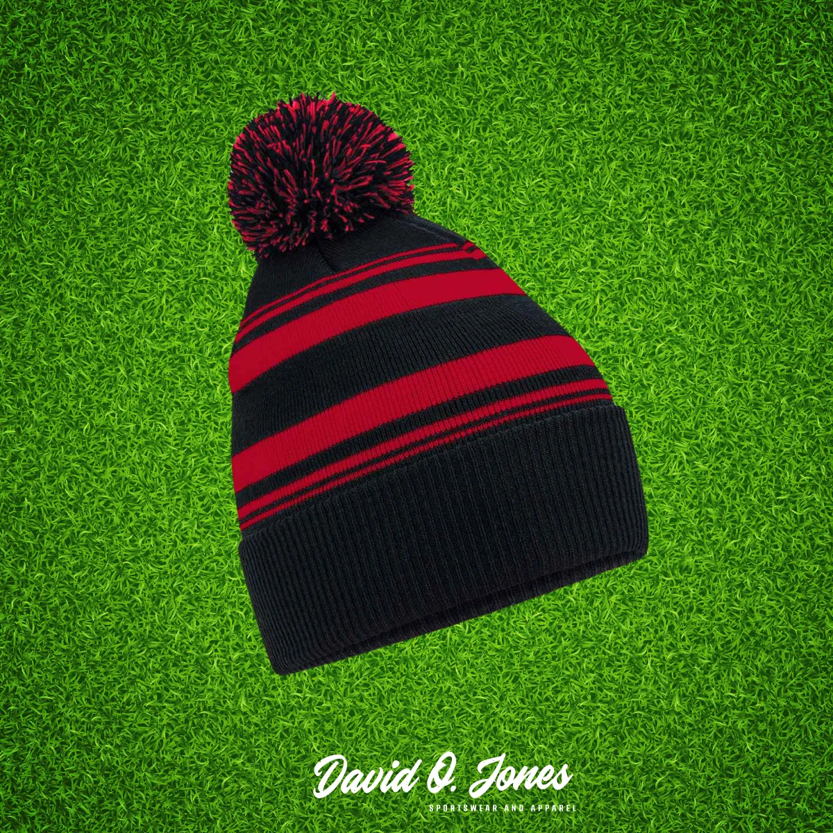 Classic Black Red Striped Fan Beanie Hat